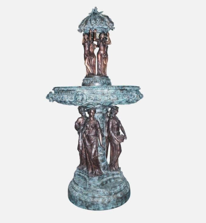 QUYANG Sân vườn ngoài trời Trang trí cổ Kim loại lớn Đầu sư tử Nước cảnh quan Đài phun nước Đồng Lady Đài phun nước